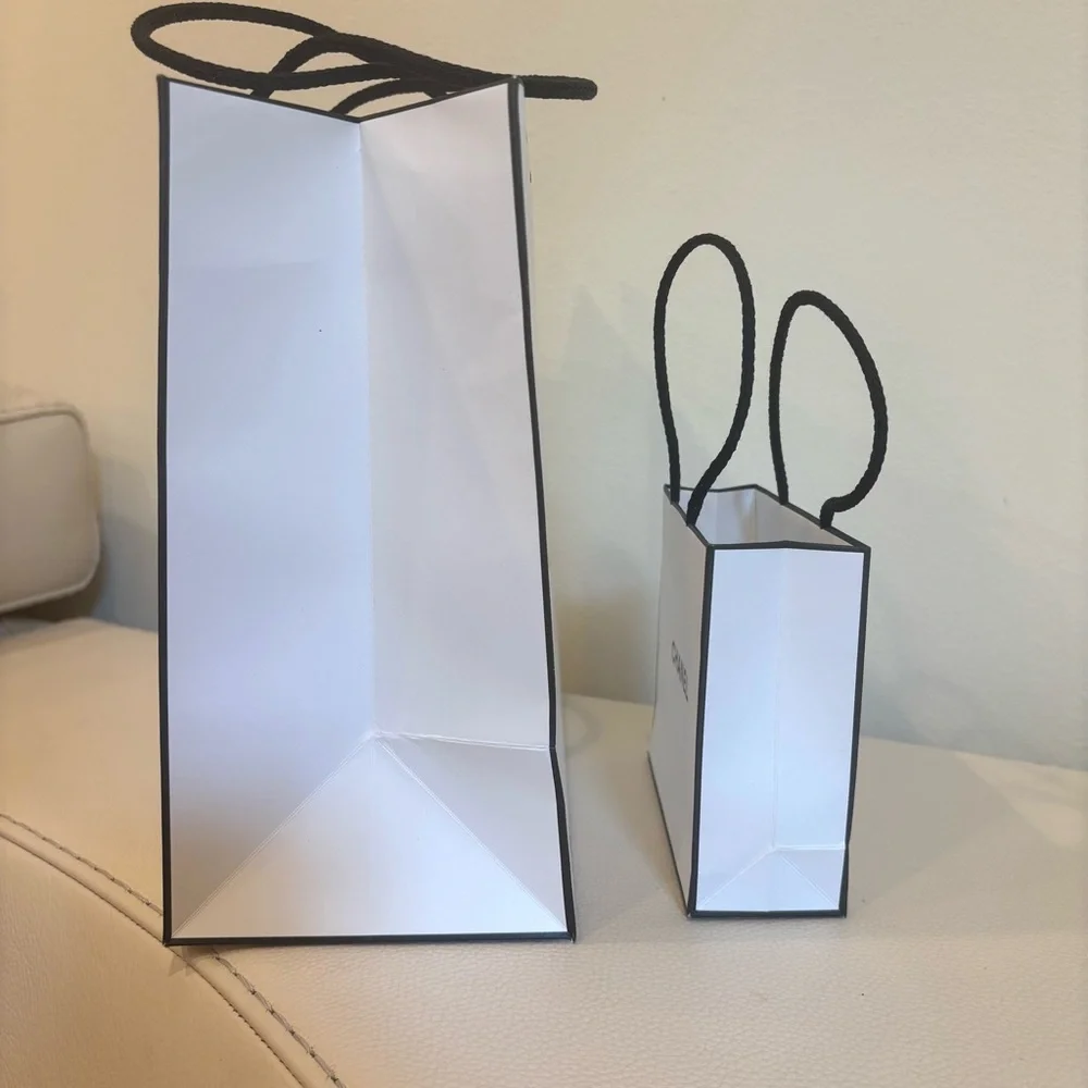 CHANEL White Paper Shopping Gift Bags with Cloth Handles Set of 2 Medium & Mini